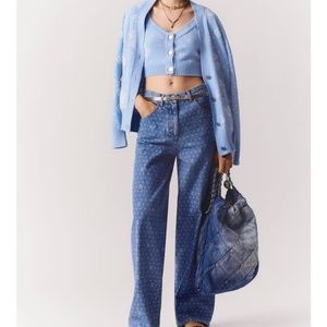 Chanel Printed Denim Light Blue & White  Spring Summer 2023 Jeans